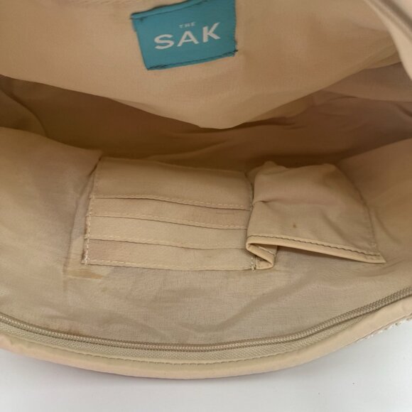 The Sak Hobo Beige Cream Woven Crochet Shoulder Hobo Bag Purse Metallic Gold - Picture 8 of 15